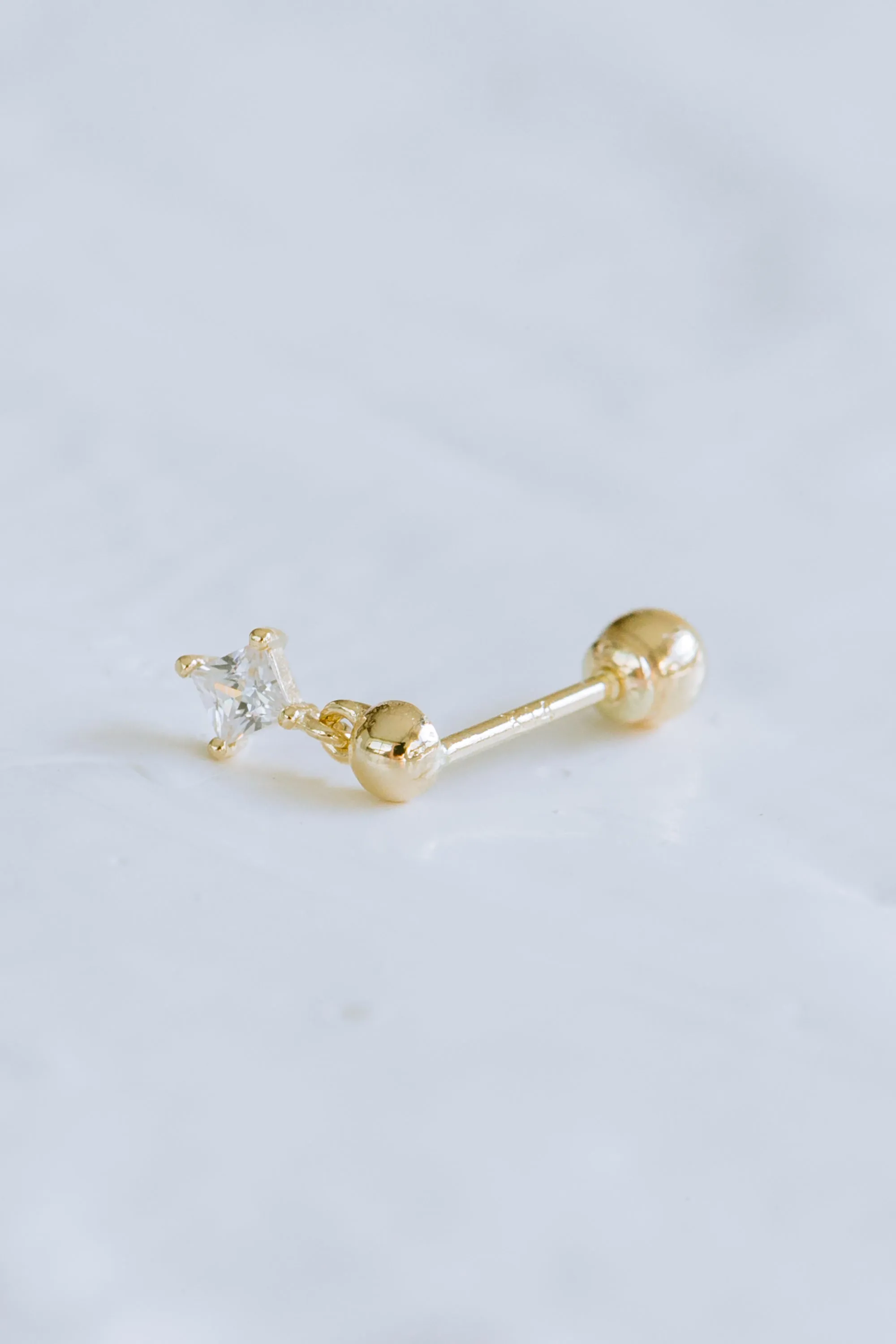 14k Gold Jewelry Delicate Round Ball Dangle Solitaire Cz Bar Pearl Barbell Barbells Ears Stud Piercing