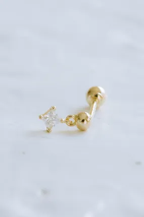 14k Gold Jewelry Delicate Round Ball Dangle Solitaire Cz Bar Pearl Barbell Barbells Ears Stud Piercing