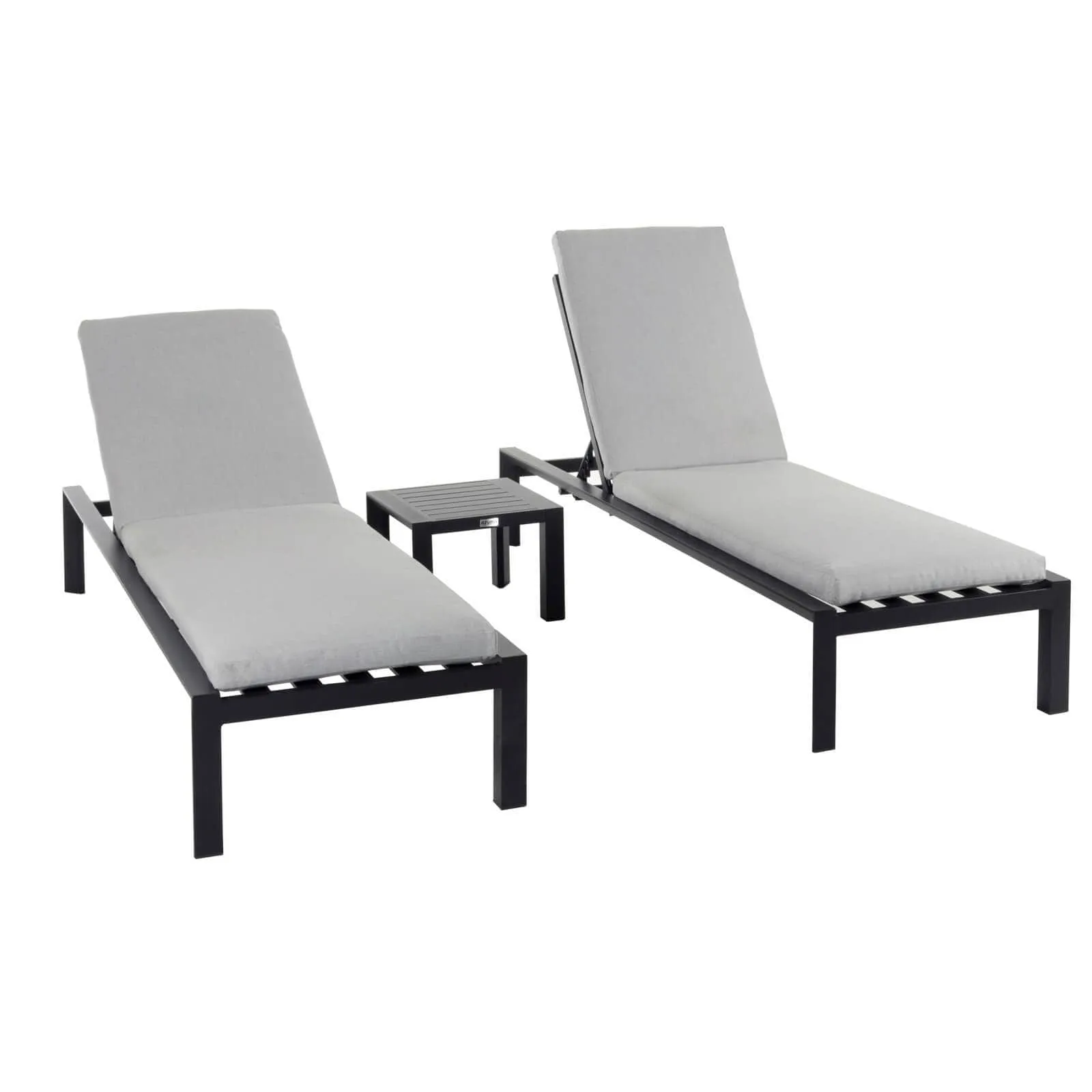 Azuma Grey Sun Lounger Set Garden Recliners Table Aluminium