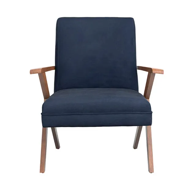 Cheryl Wooden Arms Accent Chair Dark Blue and Walnut