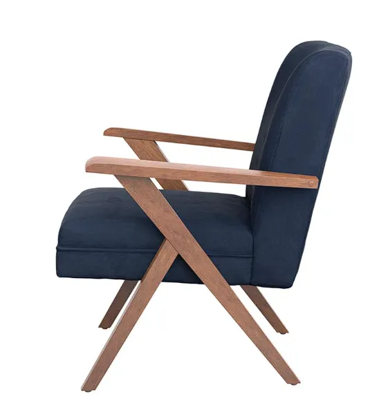 Cheryl Wooden Arms Accent Chair Dark Blue and Walnut