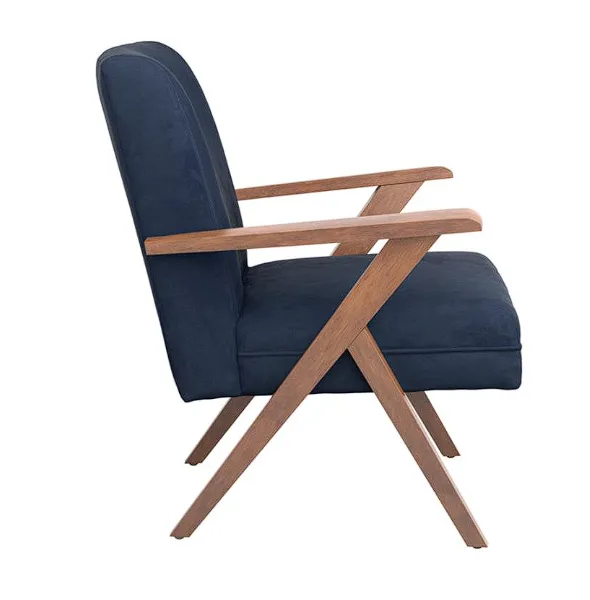 Cheryl Wooden Arms Accent Chair Dark Blue and Walnut