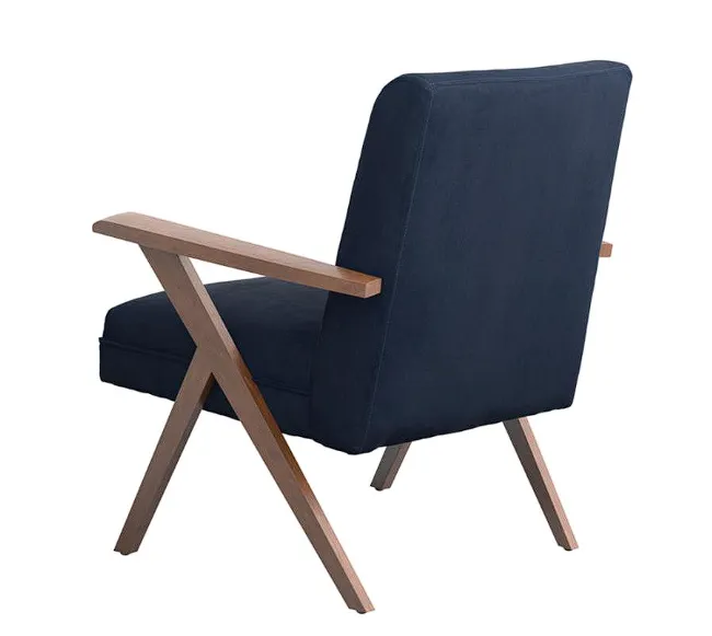 Cheryl Wooden Arms Accent Chair Dark Blue and Walnut