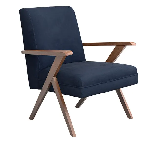 Cheryl Wooden Arms Accent Chair Dark Blue and Walnut