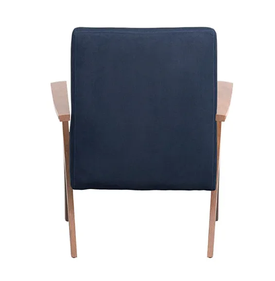 Cheryl Wooden Arms Accent Chair Dark Blue and Walnut