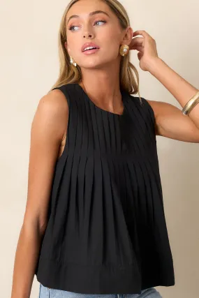 Class Act Black Pleated Sleeveless Top