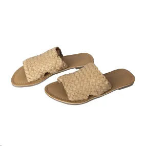 Human Shoes Eaton Leather Slide in Natural Weave