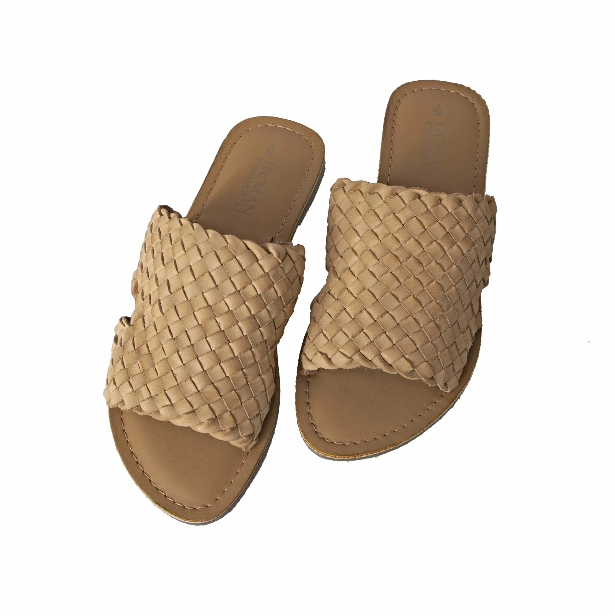 Human Shoes Eaton Leather Slide in Natural Weave