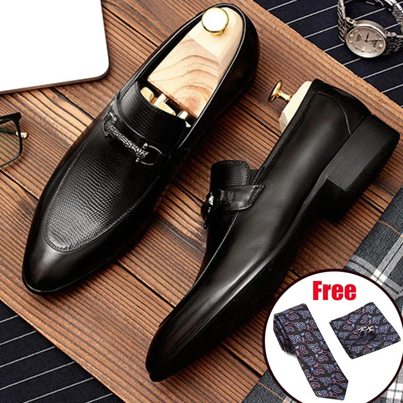 Men's Genuine Leather Pointed Toe Slip-On Closure Wedding Shoes