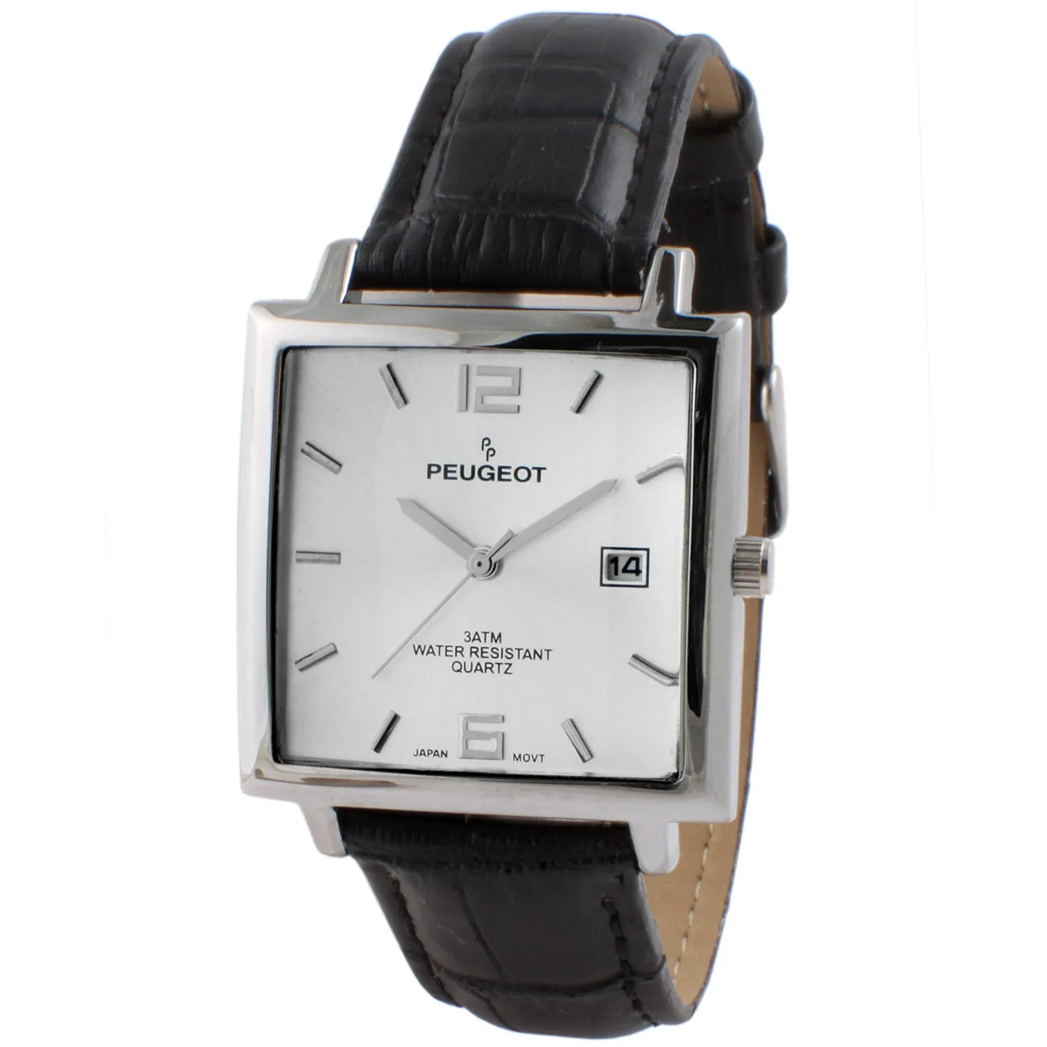 Men's Modern 35x35mm Square Watch with Metal Case and Leather Band