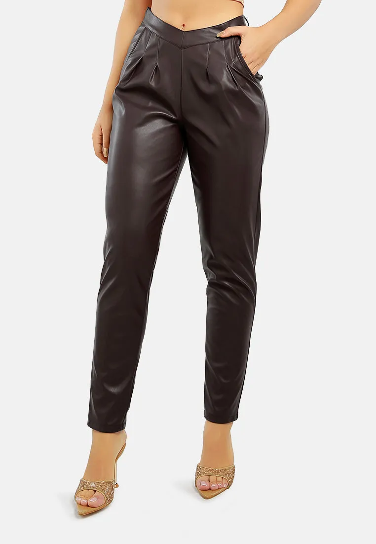 Pleated Faux Leather Pants