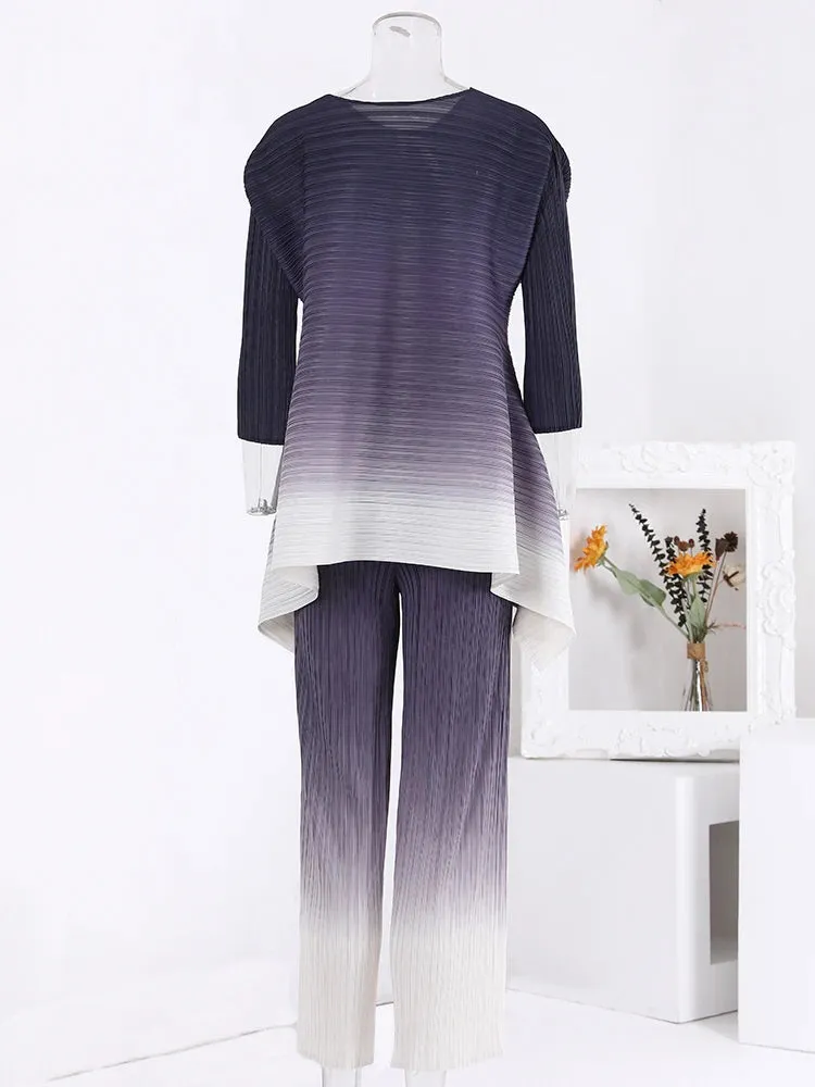 Women's 2 Piece Gray Pleated Matching Pants Set