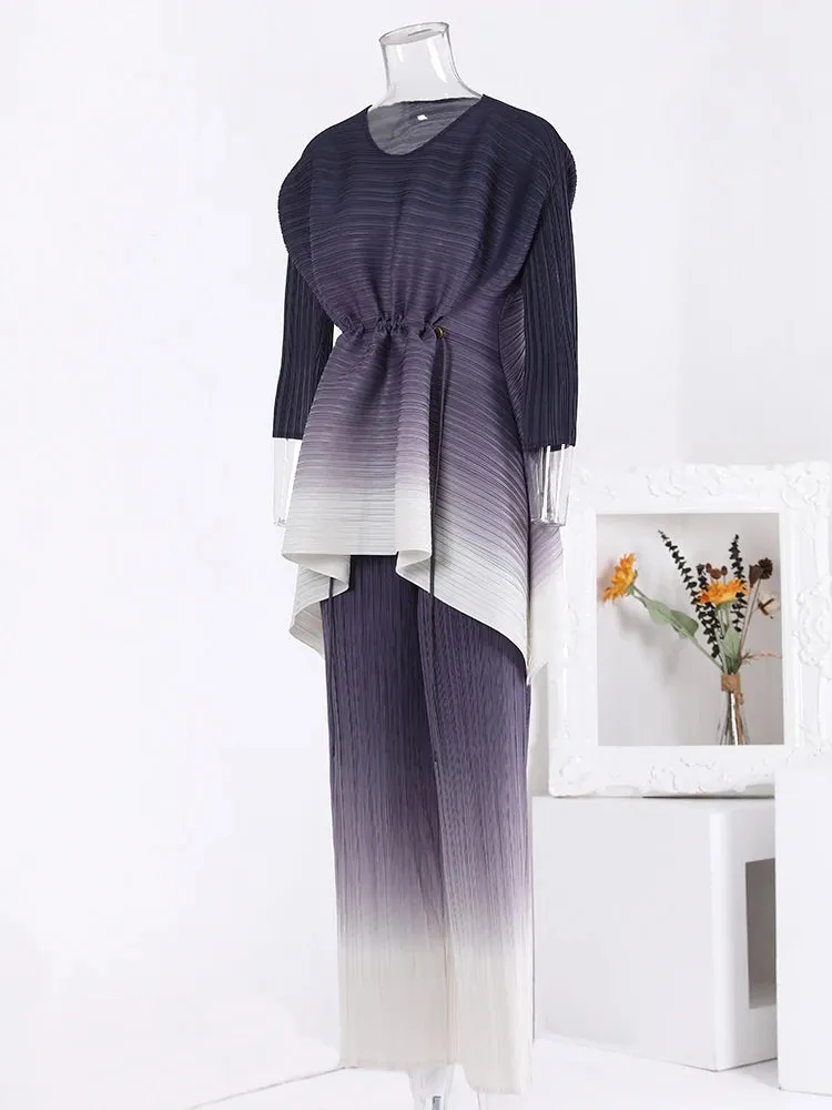 Women's 2 Piece Gray Pleated Matching Pants Set