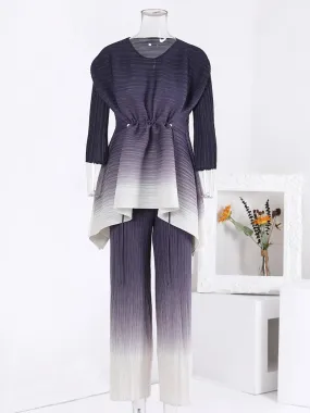 Women's 2 Piece Gray Pleated Matching Pants Set