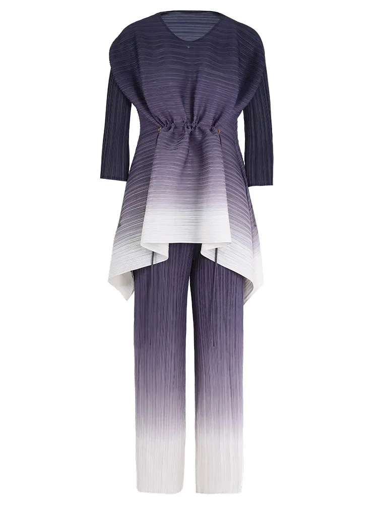 Women's 2 Piece Gray Pleated Matching Pants Set